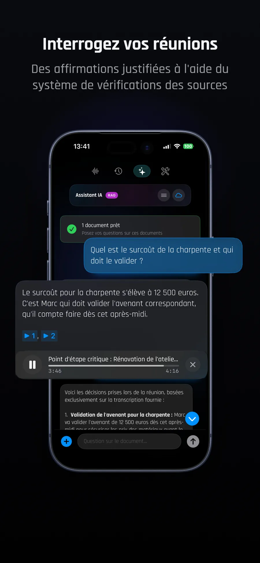 Interrogez vos réunions — des réponses justifiées par leurs sources